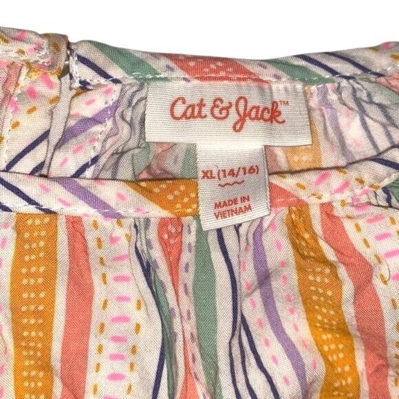 Cat & Jack Girls XL (14/16) Multicolor Striped Short Sleeve Rayon Top - Picture 3 of 5